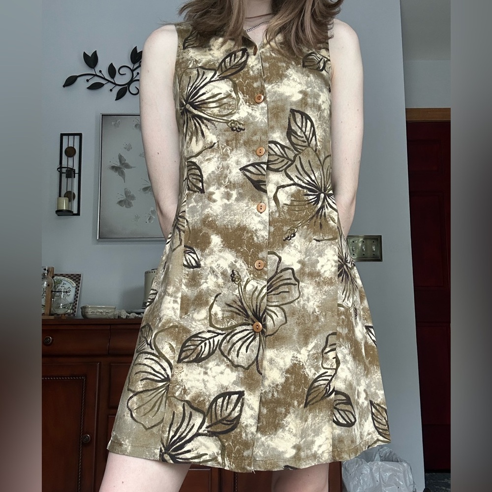 Peppermint Bay Brown Beachy Floral Mini Dress With a Tie in the Back
